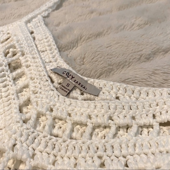 Crotchet Knit Cream Boho Festival Tank Top Size Small S - Picture 14 of 15